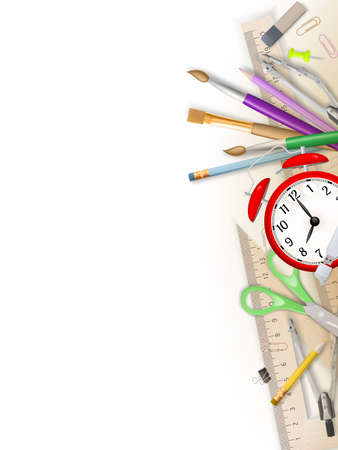 School and office supplies frame, on white background.   のイラスト素材