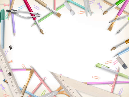 School supplies on white background ready for your design. のイラスト素材