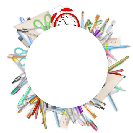 School supplies on white background with copyspace. EPS 10 vector file includedのイラスト素材