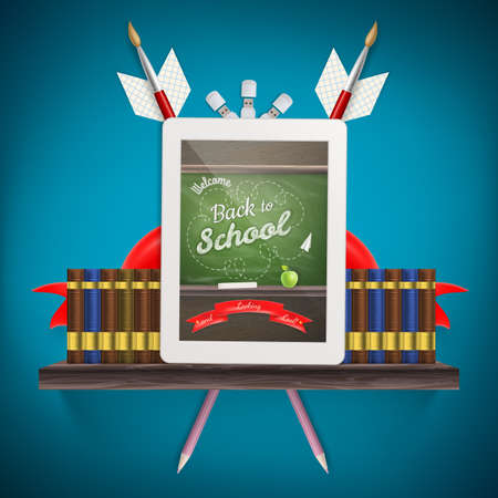 Tablet pc with books, technology and education. のイラスト素材