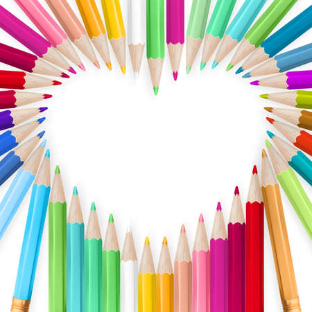 Colored pencils heart background.  のイラスト素材