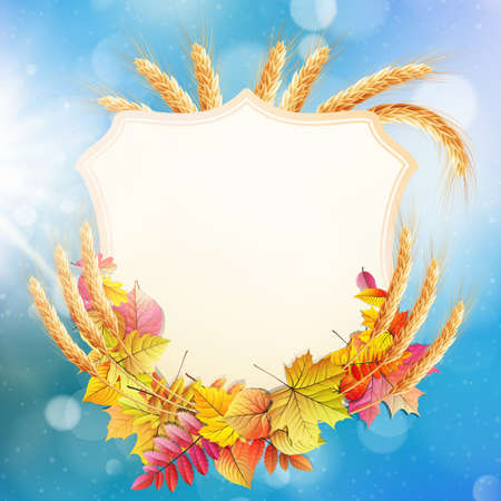 Autumn background with colorful leaves and place for text.   のイラスト素材