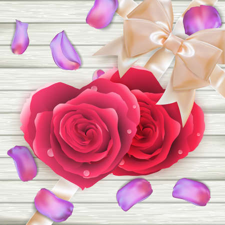 Couple Hearts of red roses on wood.   のイラスト素材