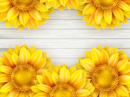 Ornamental sunflowers on wooden background. EPS 10 vector file includedのイラスト素材