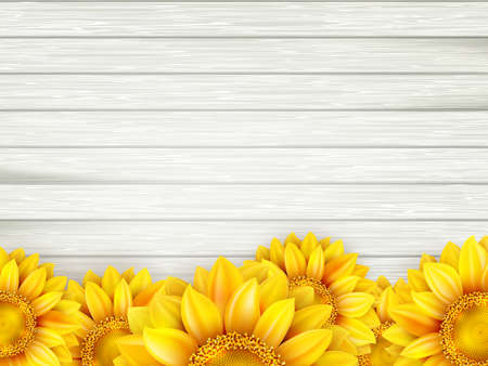 Ornamental sunflowers on wooden background. EPS 10 vector file includedのイラスト素材