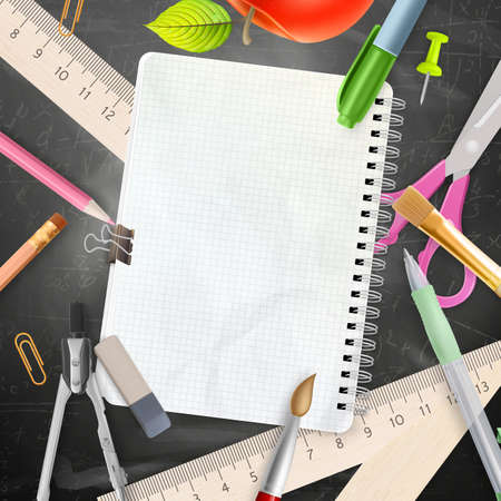 School office supplies on blue background. EPS 10 vector file includedのイラスト素材