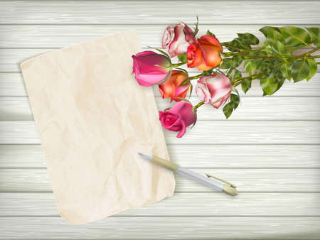 Fresh Roses on wooden background. EPS 10 vector file includedのイラスト素材