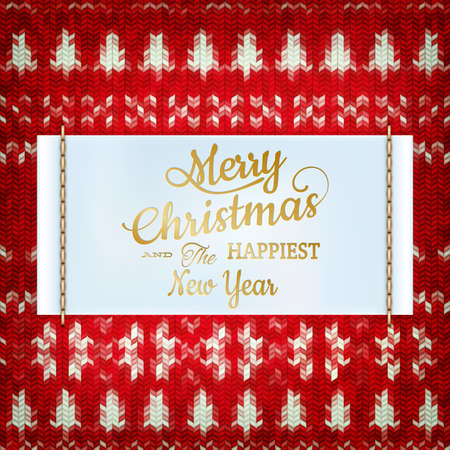 New Year christmas decoration. Christmas template against knitted background. Illustration for new years day, christmas, winter holiday, new years eve, silvester, etc. のイラスト素材