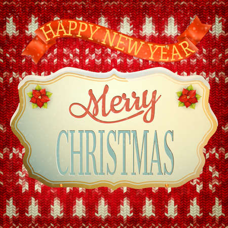 New Year christmas decoration. Christmas template against knitted background. Illustration for new years day, christmas, winter holiday, new years eve, silvester, etc. のイラスト素材