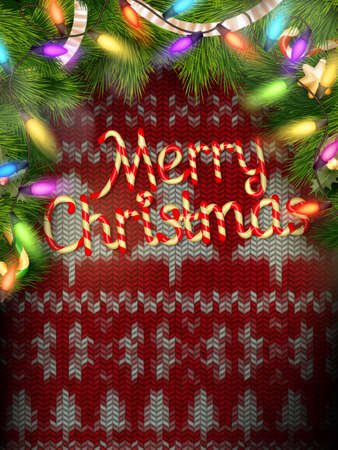 New Year christmas decoration. Christmas template against knitted background. Illustration for new years day, christmas, winter holiday, new years eve, silvester, etc. EPS 10 vector file includedのイラスト素材