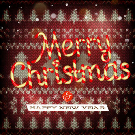 New Year christmas decoration. Christmas template against knitted background. Illustration for new years day, christmas, winter holiday, new years eve, silvester, etc. EPS 10 vector file includedのイラスト素材