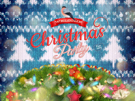 New Year christmas decoration. Christmas template against knitted background. Illustration for new years day, christmas, winter holiday, new years eve, silvester, etc. EPS 10 vector file includedのイラスト素材