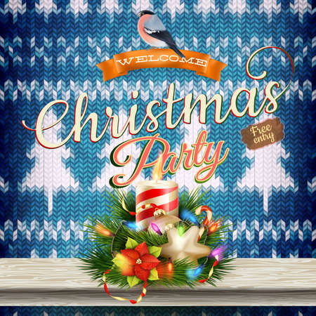 New Year christmas decoration. Christmas template against knitted background. Illustration for new years day, christmas, winter holiday, new years eve, silvester, etc. EPS 10 vector file includedのイラスト素材