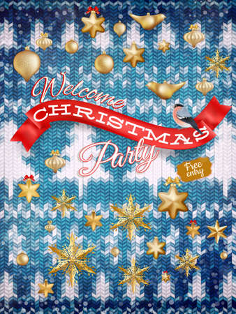 New Year christmas decoration. Christmas template against knitted background. Illustration for new years day, christmas, winter holiday, new years eve, silvester, etc. EPS 10 vector file includedのイラスト素材