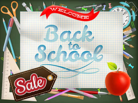 Back to school Sale poster with text on chalkboard. EPS 10 vector file includedのイラスト素材