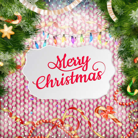 Christmas greeting card light and snowflakes background. Merry Christmas holidays wish design and vintage ornament decoration. Happy new year message. EPS 10 vector file includedのイラスト素材