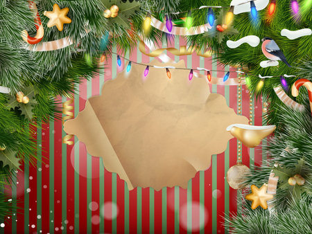 christmas background with baubles and christmas tree. EPS 10 vector file includedのイラスト素材