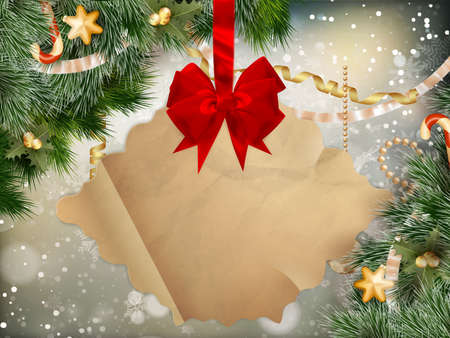 Merry Christmas greeting card with golden jingle bells and old paper. EPS 10 vector file includedのイラスト素材