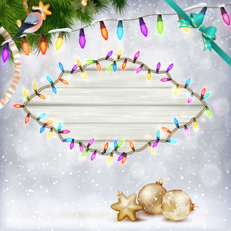 Glowing White Christmas Lights Wreath for Xmas Holiday Greeting Cards Design. EPS 10 vector file includedのイラスト素材