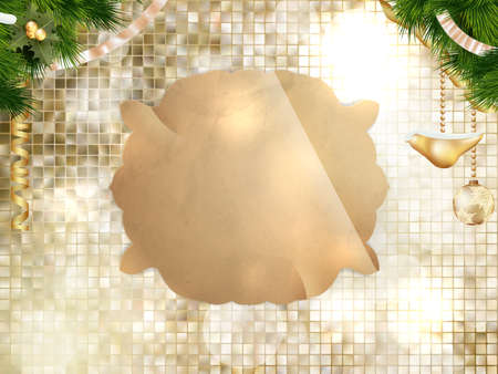 Christmas greeting card light and snowflakes background. Merry Christmas holidays wish design and vintage ornament decoration. Happy new year message. EPS 10 vector file includedのイラスト素材