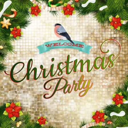 Christmas greeting card light and snowflakes background. Merry Christmas holidays wish design and vintage ornament decoration. Happy new year message. EPS 10 vector file includedのイラスト素材