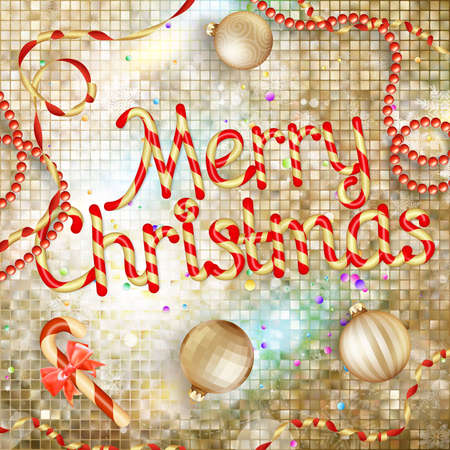 Christmas greeting card light and snowflakes background. Merry Christmas holidays wish design and vintage ornament decoration. Happy new year message. EPS 10 vector file includedのイラスト素材