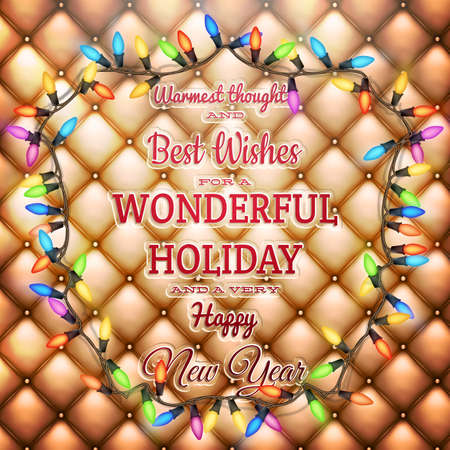 Christmas greeting card light and snowflakes background. Merry Christmas holidays wish design and vintage ornament decoration. Happy new year message. EPS 10 vector file includedのイラスト素材