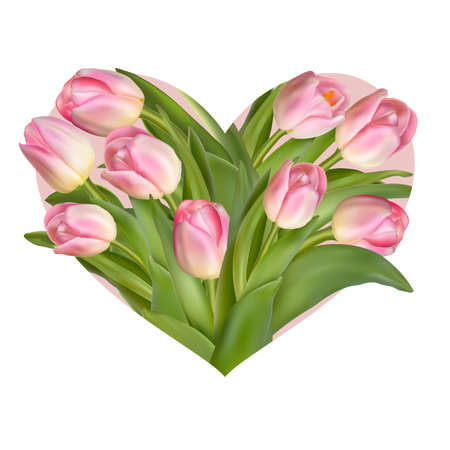 Tulips flowers in a heart shape. Spring or summer design for invitation and greeting cards.のイラスト素材