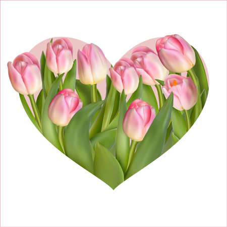 Tulips flowers in a heart shape. Spring or summer design for invitation and greeting cards.のイラスト素材