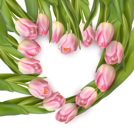 Heart-shaped frame of fresh tulips.のイラスト素材