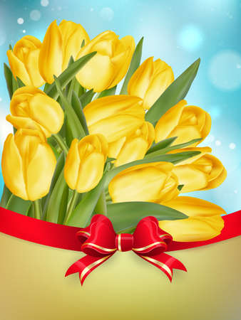 Yellow tulips with bow beautiful background. EPS 10 vector file includedのイラスト素材