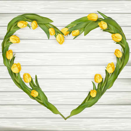 Yellow tulips on a wooden surface. EPS 10 vector file includedのイラスト素材