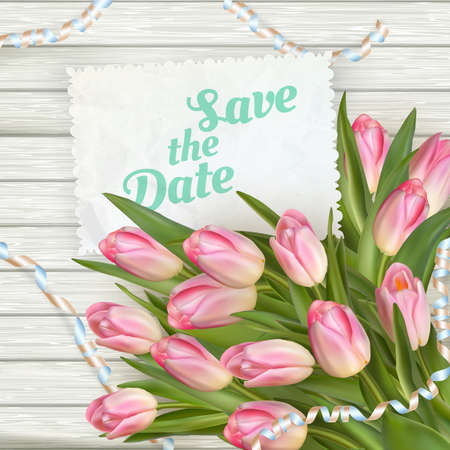 Wedding Invitation Cards with spring tulips. Use for Boarding Pass, Save The Date, thank you card. EPS 10 vector file includedのイラスト素材