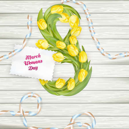 8 march International womans day, from tulips on wooden boards. EPS 10 vector file includedのイラスト素材