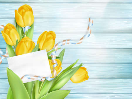 Bouquet of beautiful tulips with a card. March 8, valentines day, mothers day.   vector file includedのイラスト素材