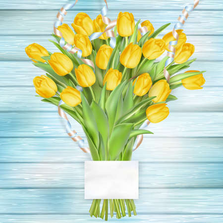Bouquet of beautiful tulips with a card. March 8, valentines day, mothers day.   vector file includedのイラスト素材