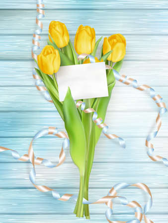 Bouquet of beautiful tulips with a card. March 8, valentines day, mothers day.  vector file includedのイラスト素材