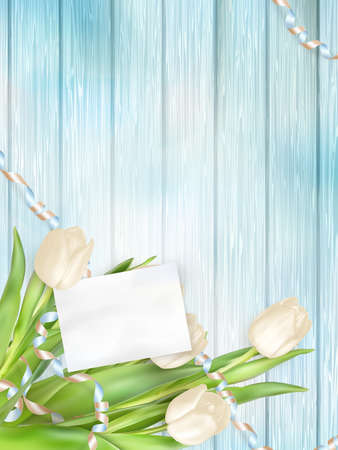 Bouquet of beautiful tulips with a card. March 8, valentines day, mothers day.   vector file includedのイラスト素材