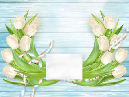Bouquet of beautiful tulips with a card. March 8, valentines day, mothers day.   vector file includedのイラスト素材