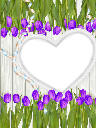 Greeting concept template. Beautiful tulips and heart shape frame.   vector file includedのイラスト素材