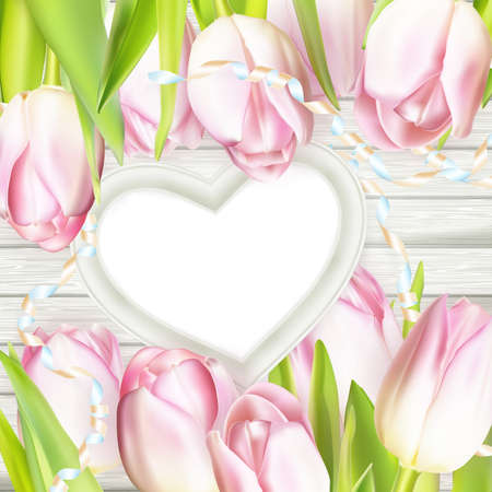 Greeting concept template. Beautiful tulips and heart shape frame.   vector file includedのイラスト素材