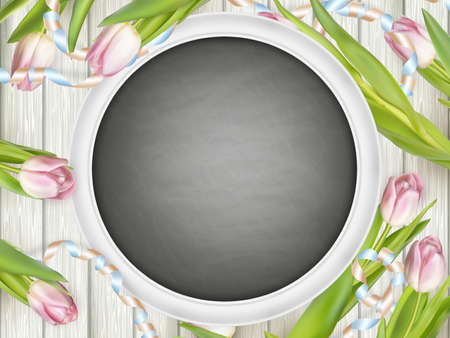 Spring flowers. Chalkboard with place for text.   vector file includedのイラスト素材