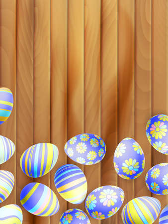 Colorful easter eggs background on wooden background.のイラスト素材