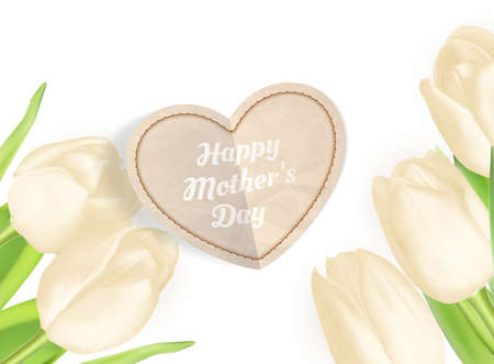 Mothers Day Concept. Tulips with heart on white background. EPS 10 vector file includedのイラスト素材