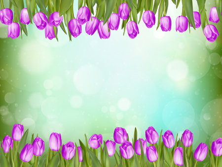 Beautiful tulips on green bokeh background.のイラスト素材