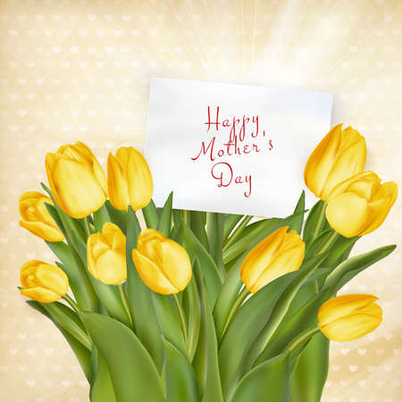 Beautifully Textured Card with Tulips and Text Happy Mothers Day.のイラスト素材