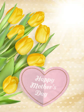 Happy Mothers Day lettering. Mothers day greeting card with Blooming Tulip Flowers.のイラスト素材