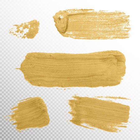 Gold paint smear stroke stain set. Abstract gold glittering textured art illustration. Abstract gold glittering textured art illustration. EPS 10 vector file includedのイラスト素材