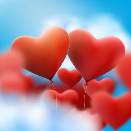 Red heart balloons flying bunch. Happy Valentines Day vector file includedのイラスト素材