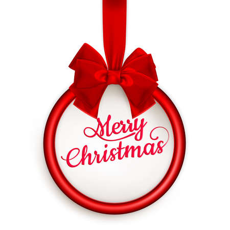 Christmas gift card with red ribbon and satin bow.  vector file includedのイラスト素材